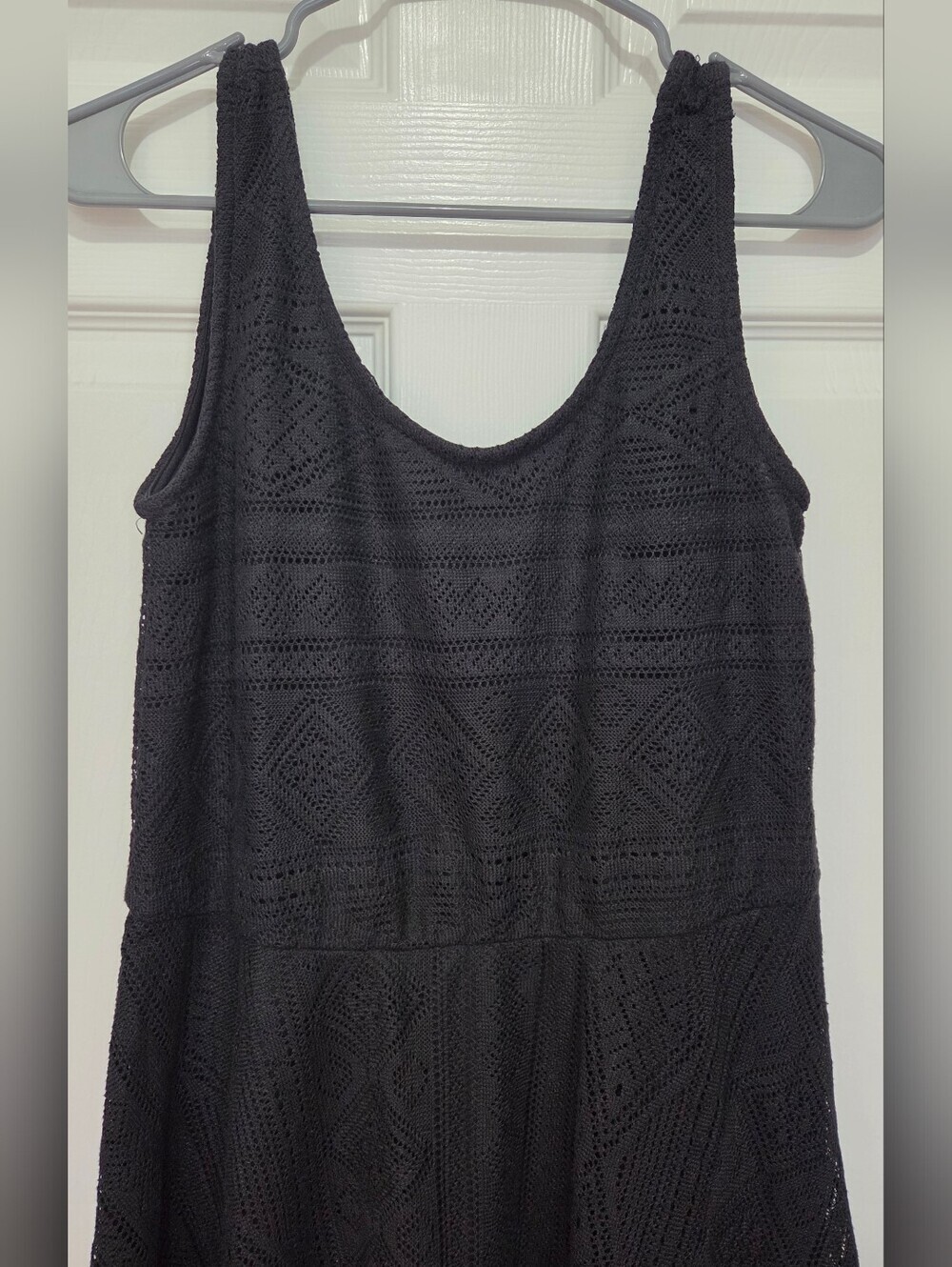 Cotton On Black Crochet Lace Sleeveless Fit-and-Flare Mini Dress Size Medium - Picture 2 of 10
